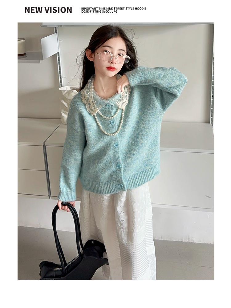 Herbst 2025 Mädchen Modischer Pullovermantel im koreanischen Stil - Stilvolles Outfit für große Kinder