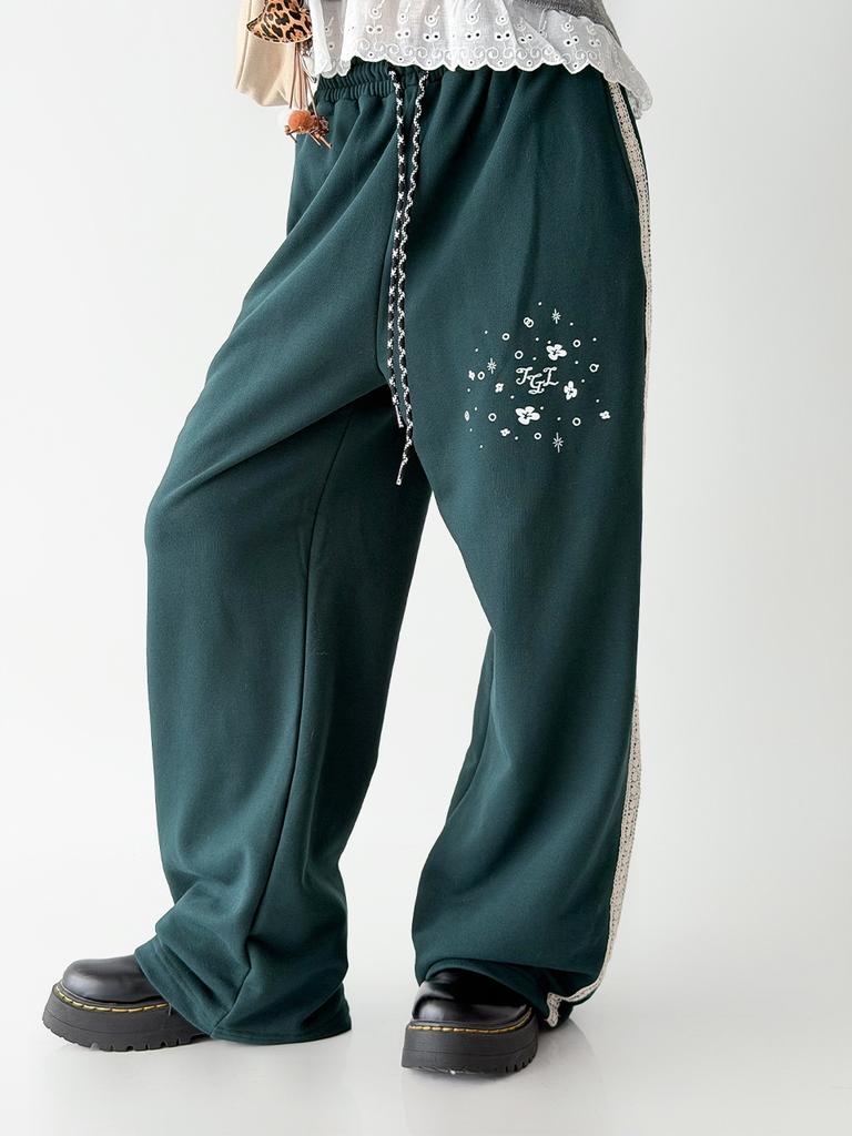 THE GREEN LAB Lace Side Line Track Pants [Green]