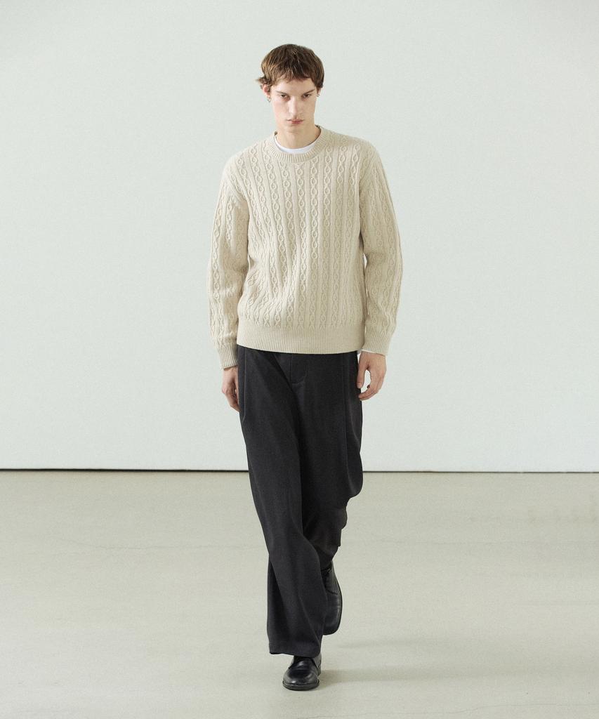 IL CORSO Wool Blend Cable Round Neck Knit Beige