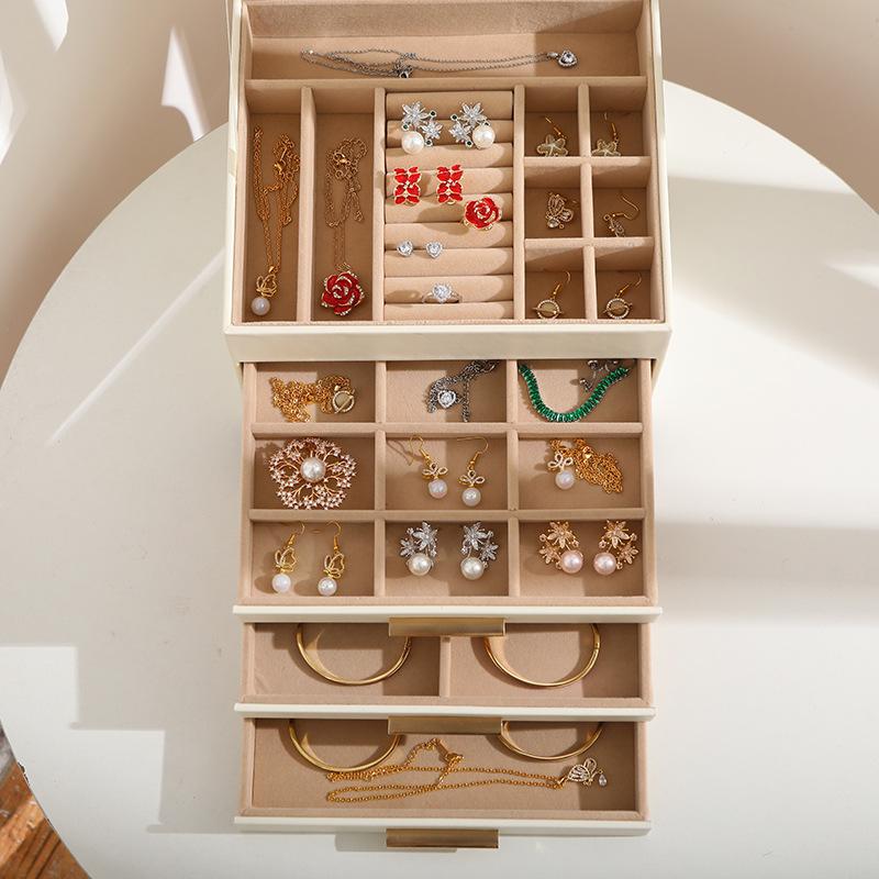 Cross-Border Jewelry Storage Box: Four-Layer Windowed Gold Drawer for Necklaces & Earrings