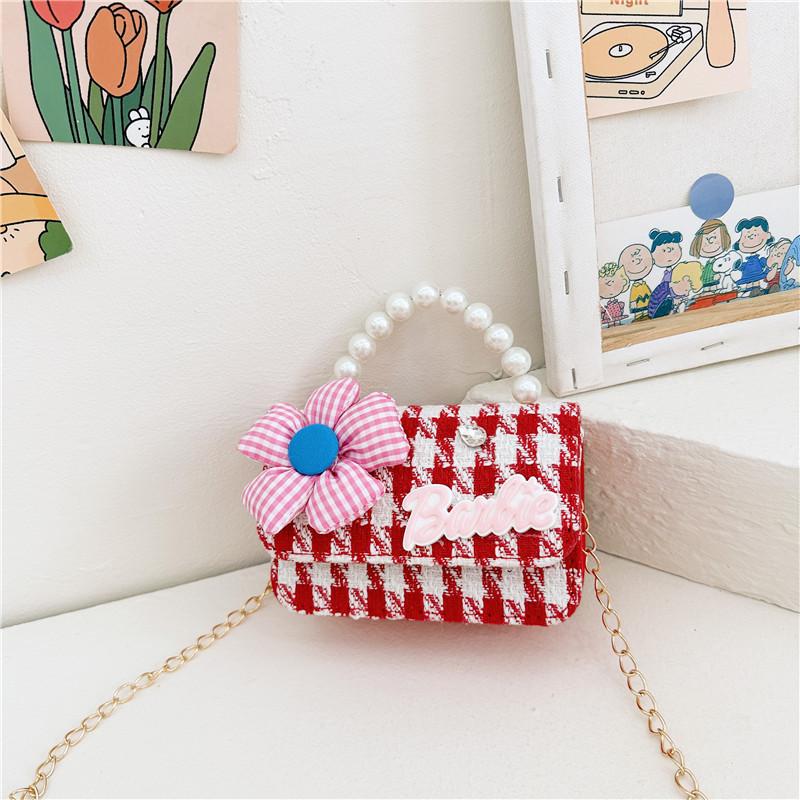Stylish Red Pearl Bow Kids Bag Chic Fashionable Chain Wallet For Girls Perfect For Everyday Use