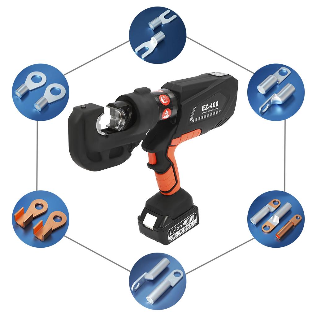 EZ-400 Rechargeable 40Cr Steel Hydraulic Crimping Pliers,Black Electric Hydraulic Wire Crimper for Electric Power Repair