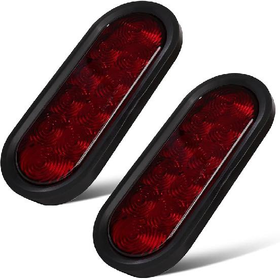 2x 6-дюймовые овальные светодиодные задние фонари для прицепа, 10 светодиодов, красный светодиод, стоп-сигнал, указатель поворота, задний фонарь, герметичные, утопленного монтажа, водонепроницаемые, с резиновыми уплотнителями, 3-контактный штекер провода
