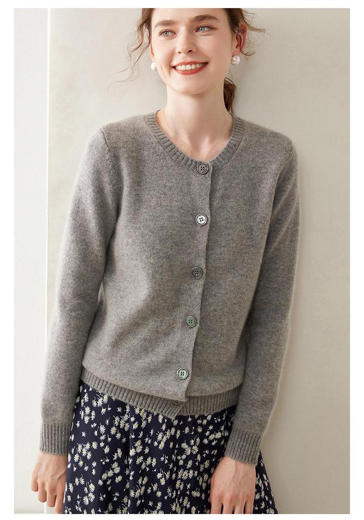 2024 Autumn/Winter Women's Cashmere Cardigan: Round Neck, Loose, Versatile Knitwear Sweater and Wool Coat