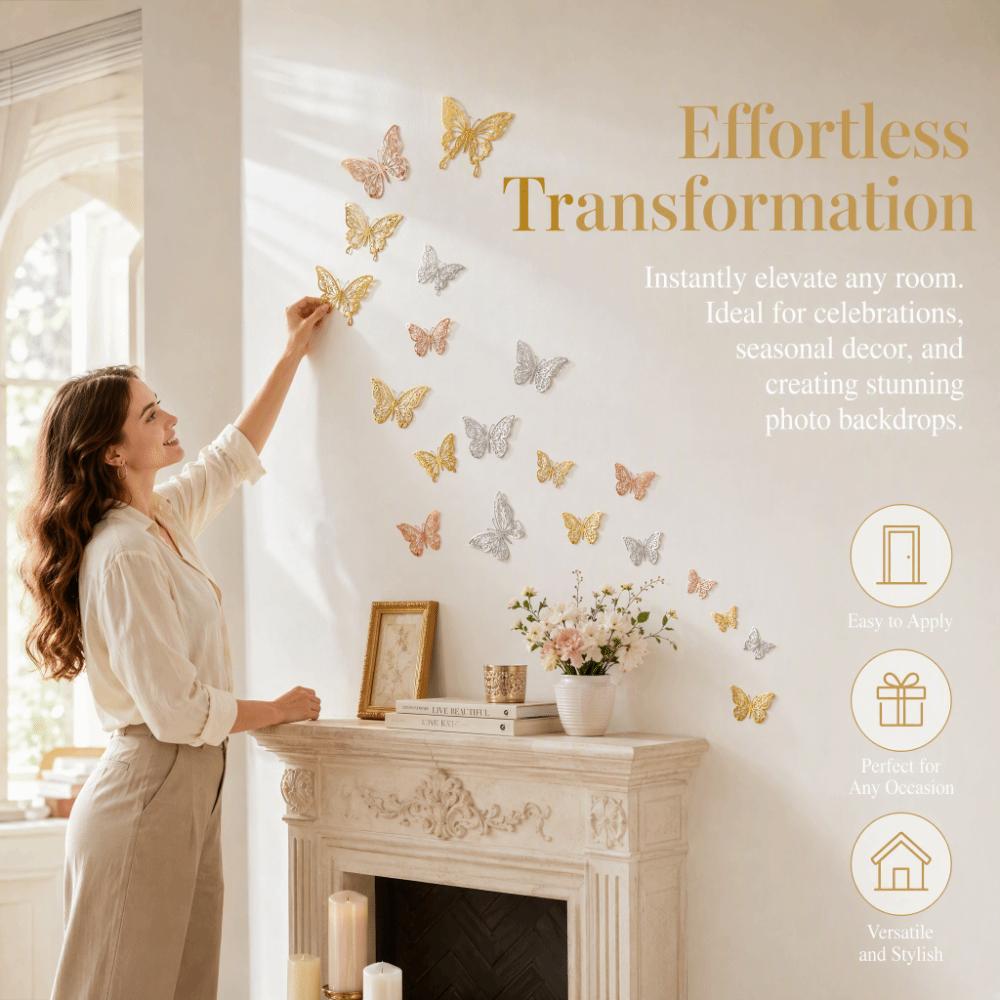 72Pcs 3 sizes Butterfly Wall Stickers Easy Cleaning 3D Butterfly Wall Decor Home Decor