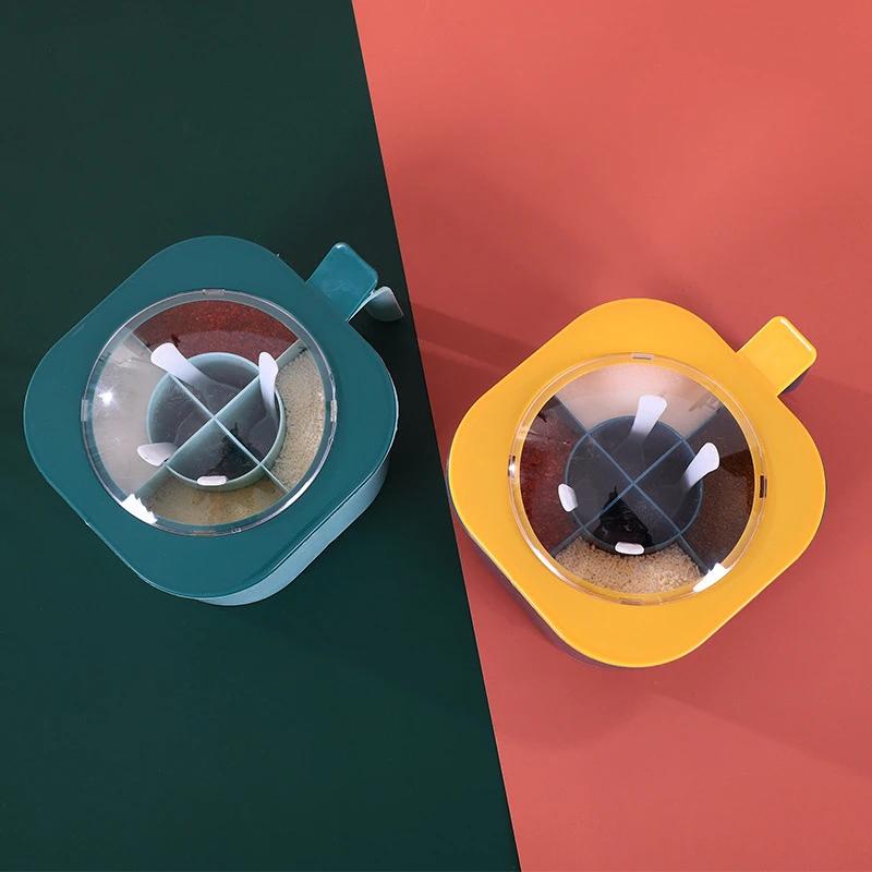 1 ensemble de boîtes d'assaisonnement hermétiques de grande capacité avec cuillères à poignée, pot à épices multi-grilles 4 en 1, récipient de stockage de condiments de cuisine