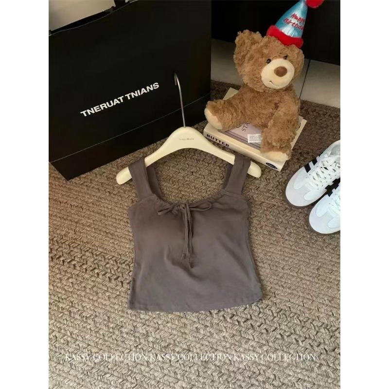 Pure wind design sense lace-up sleeveless vest female summer with chest pad outside wear with short sweet and spicy beauty back top