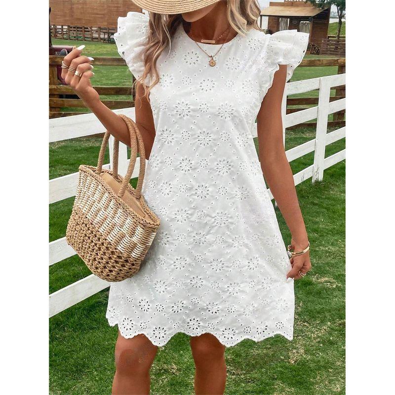 

round Neck Flying Sleeve Casual Dress round Neck Flying Sleeves Casual Dress White S