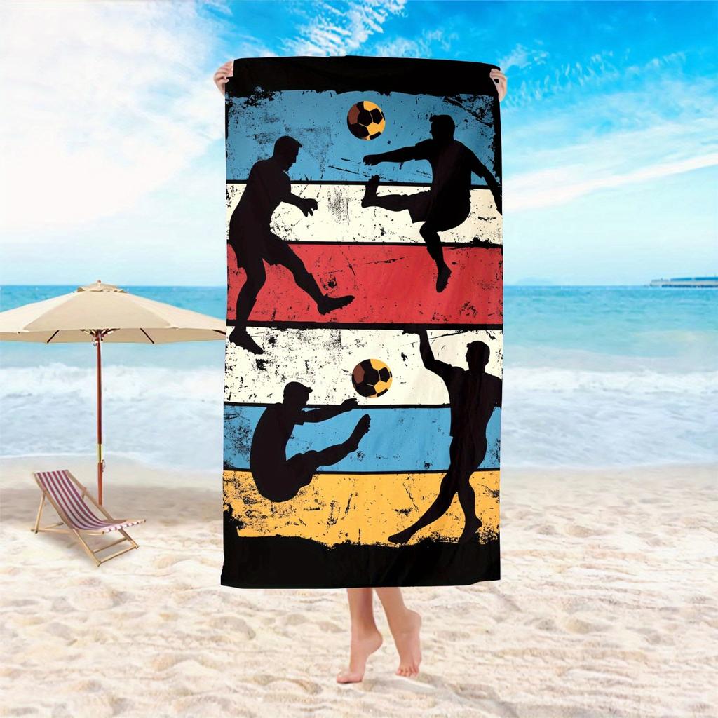 1pc Large Microfiber Beach Towel - Quick-Dry, Lightweight & Sand-Free, Absorbent Soccer Players Print Design, Portable Compact