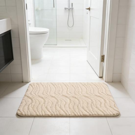 Absorbent Bathroom Rug Soft Bath Mat with Anti-Slip Bottom Plush Wavy Texture Rug