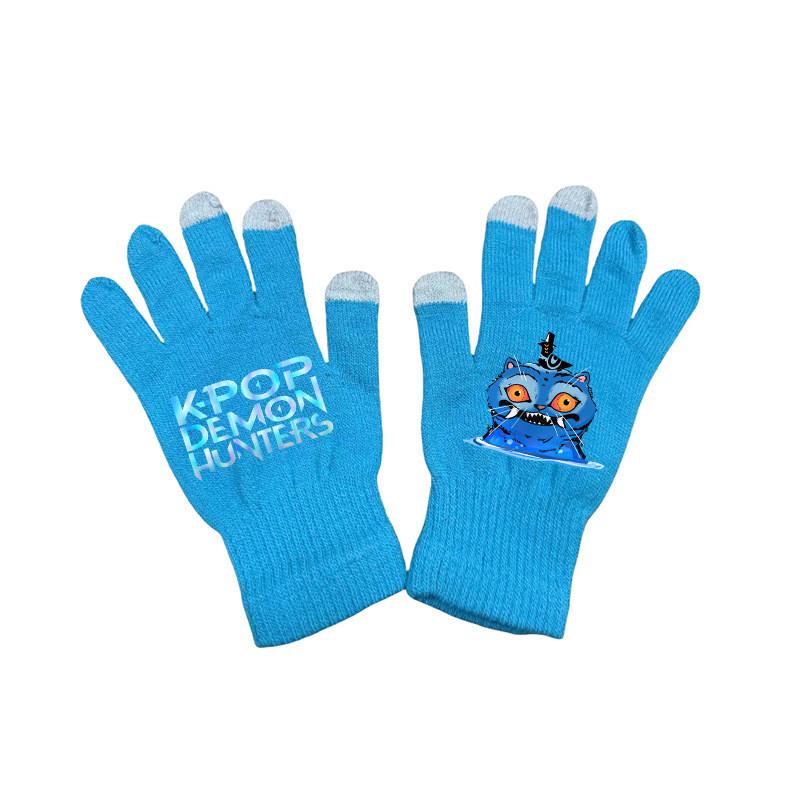 Kids Boys Girls Demon Hunters Derpy Printed Velvet Autumn Winter Warm Knitted Gloves