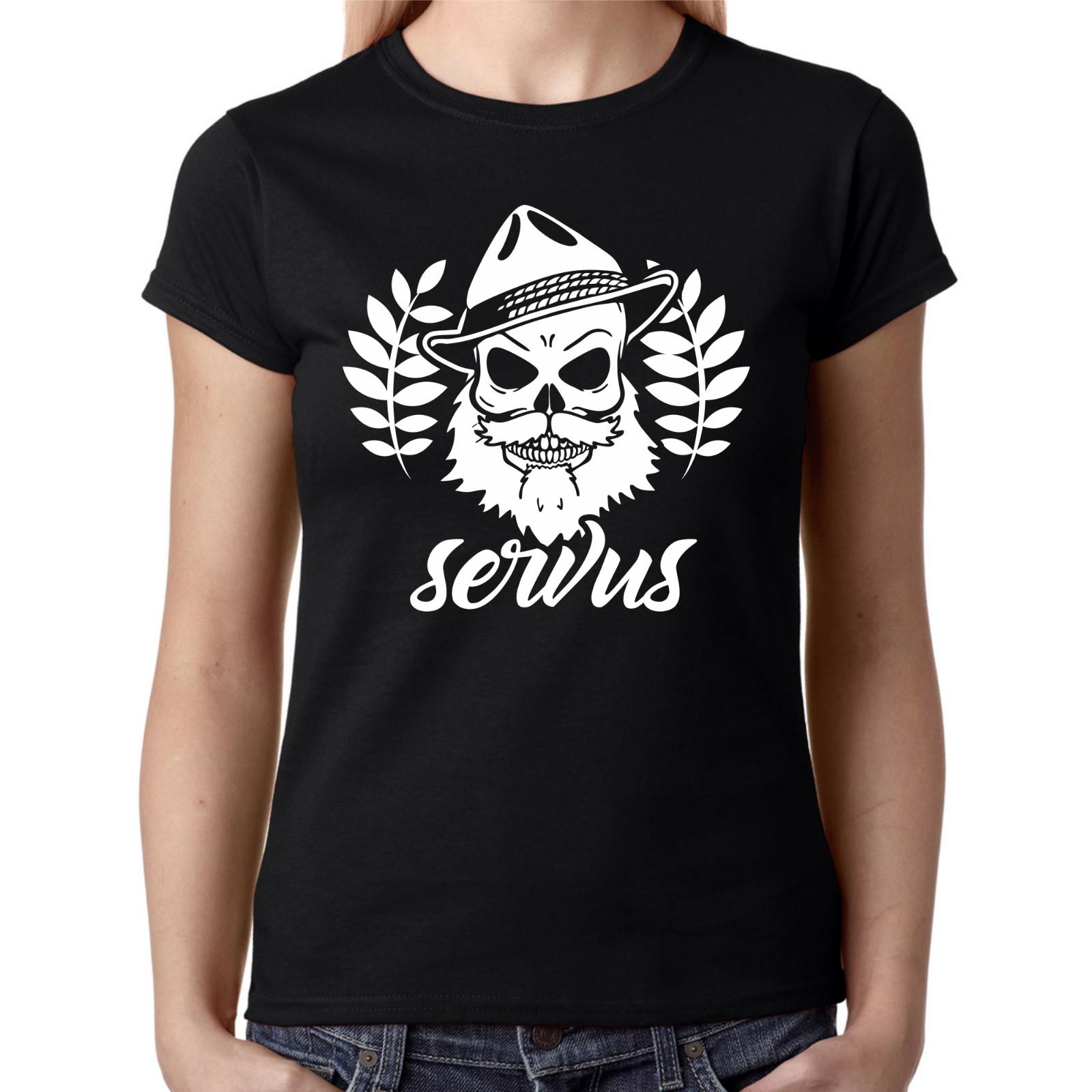 SERVUS Bavaria skull Oktoberfest Oktoberfest skull Bavarian women s girlie T-Shirt Mens Womens Tees Top L