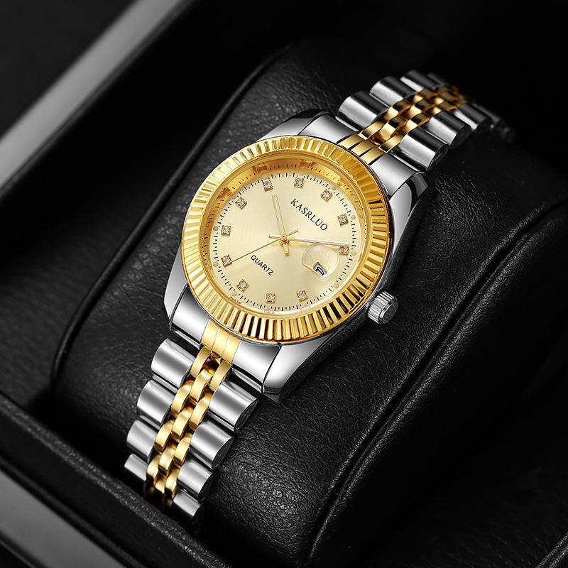 Casaro Waterproof Luminous Quartz Couple Watch with Women's Calendar