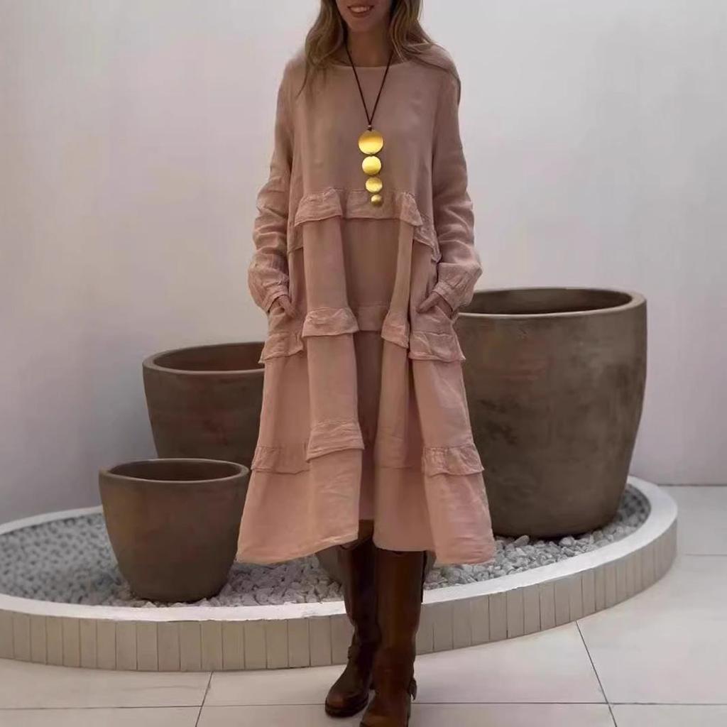 2025 Spring/Summer Women's Long-Sleeve Patchwork Ruffle Dress