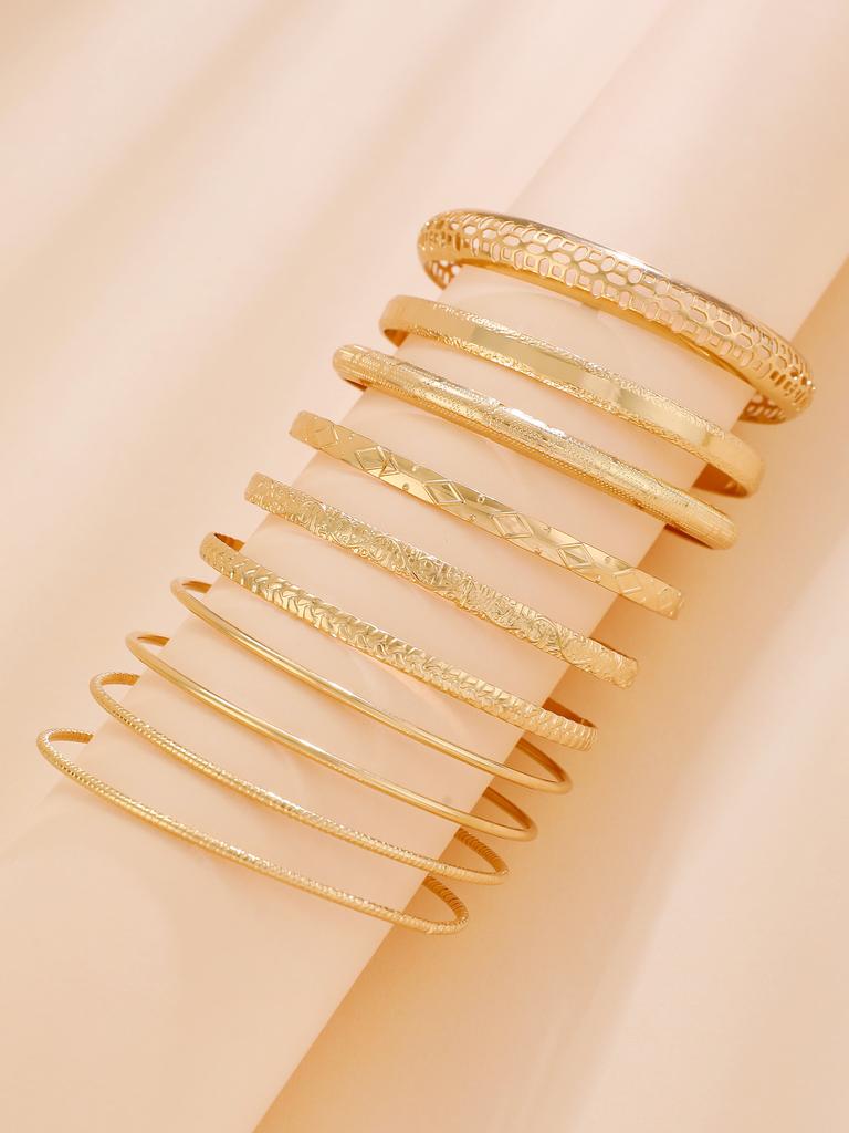Gold Plated Multi-Layer Hammered Bangle Set, Thin Stackable Gold Bangles for Women