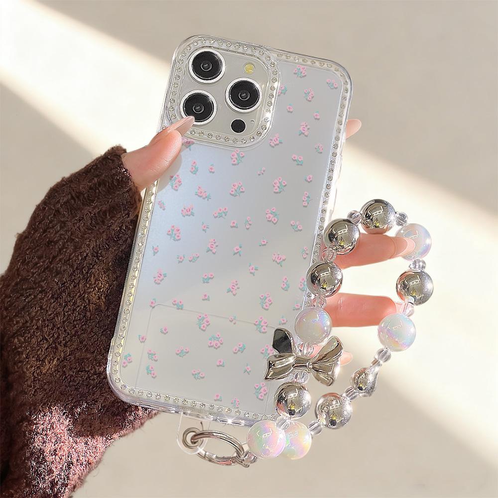 Bracelet Chain Phone Case For iPhone 17 16 15 13 14 for 17Air 17 12 14 16 Pro 17 14 16 Pro Max Sparking Diamond Cute Pattern Hard Cover With Lanyard