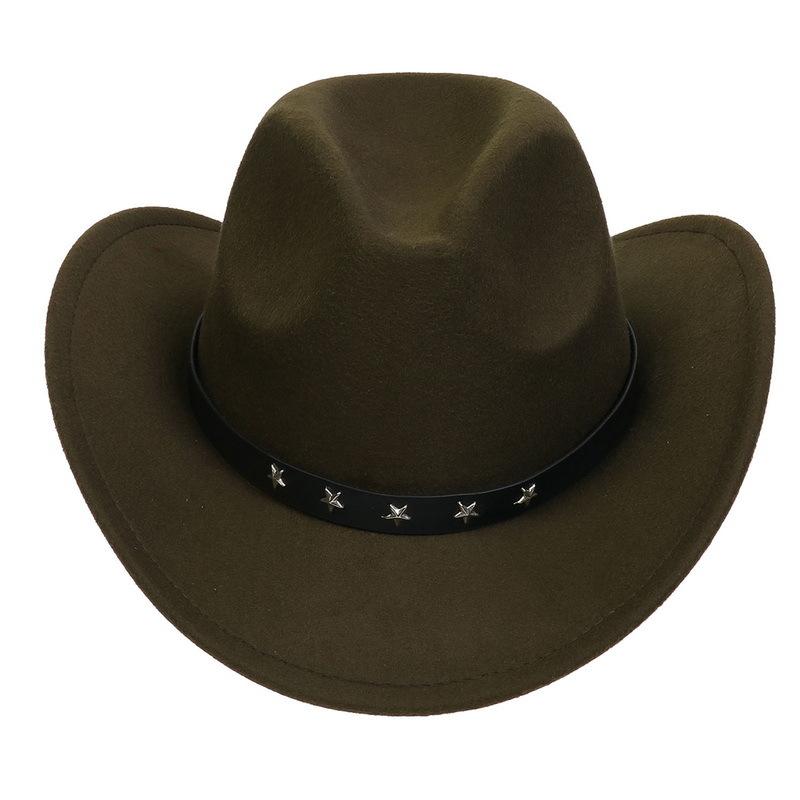 Western Cowboy Top Hat Spring And Autumn New Jazz Hat Big Brim Pentagram Belt Accessories Felt Hat Men And Women