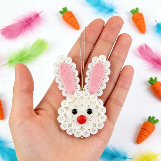 1/4 Sets DIY Easter Button Ornament Kit Handmade Easter Bunny Egg Carrot Hanging Decoration Button Art Crafts Easter Basket Stuffers Party Favors