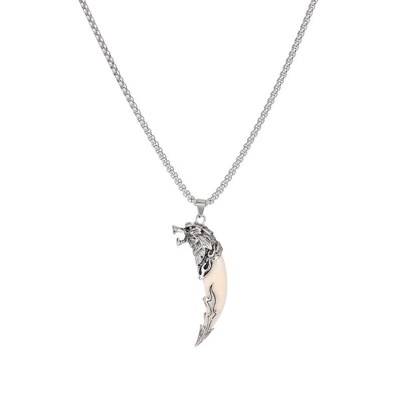 Men's Trendy Retro Wolf Tooth Pendant Necklace - Versatile Hip Hop Clavicle Chain Accessory