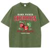 Cherries Cotton Washed TShirts Woman Red Fresh Fruit Tees Letter Prints Tops Crewneck Oversized T Shirt Street Female Clothes