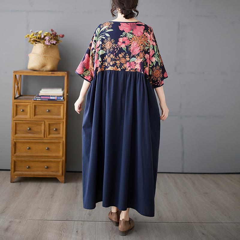 Dimanaf 2025 Talla Grande Verano Mujeres Vestido Básico Estampado Floral Vintage Casual Suelto Empalmado Vestido Largo