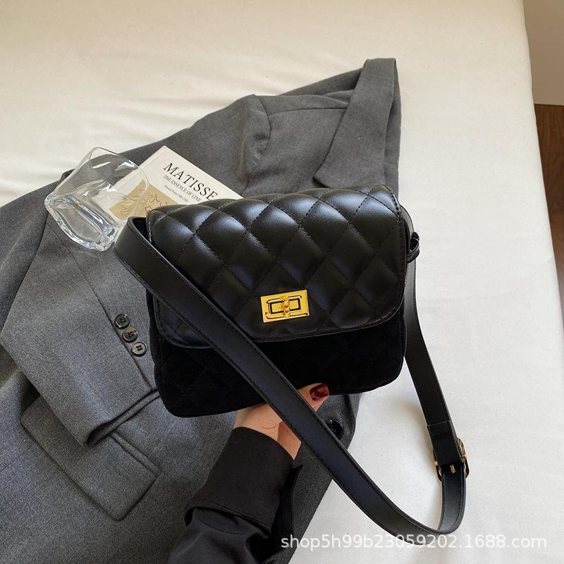 

Suede matte contrasting color small square bag women s bag rhombus embroidery thread shoulder messenger bag trendy mobile phone bag