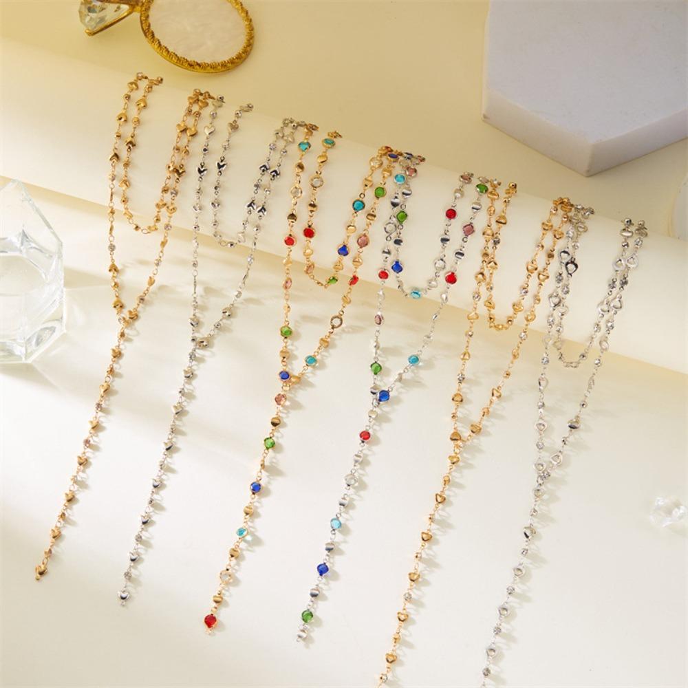 Elegant Women Double Layer Colorful Crystal Metal Collarbone Chain Long Fringe Necklace Trendy Fashion Jewelry