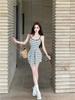 Women's Summer Strappy Striped Slim-Fit Suspender Dress, Hot Girl Style, Contrast Colors, Short Skirt