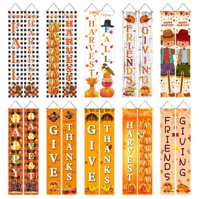 Fall Decorations Banners For Front Door Colorful Pumpkins Maple Leaf Backdrop Flag For Wall Door Decor