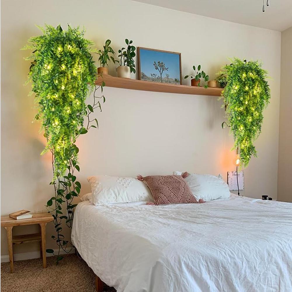 1Pcs Green LED Artificial Vine Leaf Fake Plant for Home Room Decor Garden Wedding Decoration Wall Outdoor Doors Windows Ornament