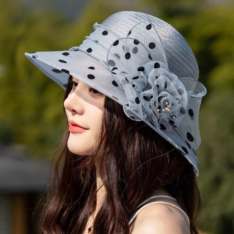 WTEMPO Summer Solid Color Mesh Patchwork Sunscreen Hats Women's Casual Versatile Shopping Fashion Sun Hats with Peral Flower