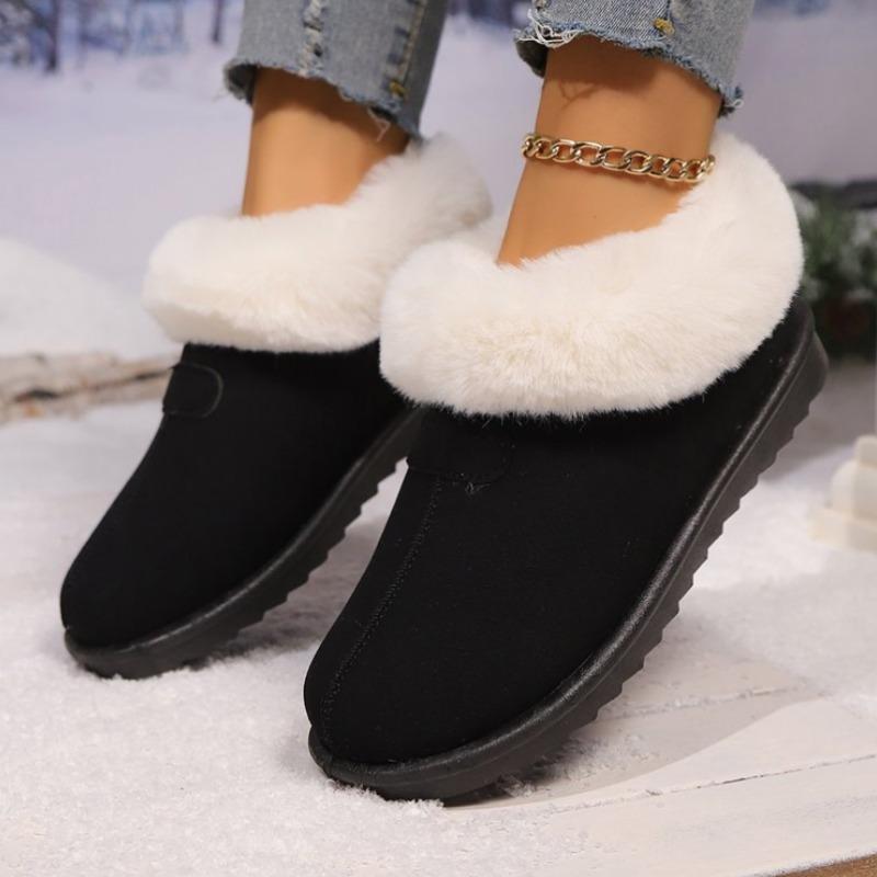 Fashion Snow Boots for Women 2025 Winter New Cashmere Warm Thick Soles Without Heel-covered Hair Half Slipper Cotton Boots for Woman