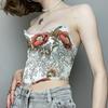 Sweet Floral Printing Backless Female Waist Corset Sleeveless Top Women Slimming Waistband Elasticity Corsets T-shirt