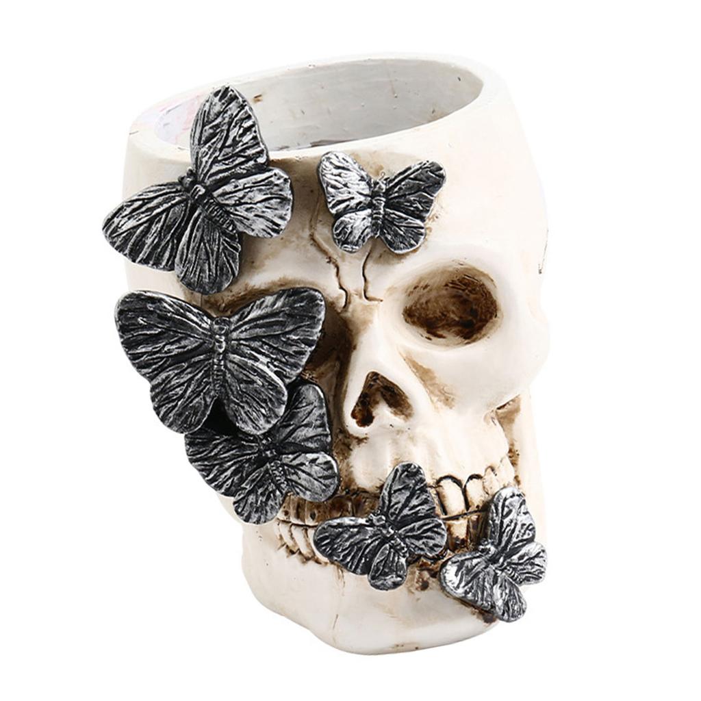 Halloween Decorative Pencil Holder Skull Butterfly Pen Cup Resin Pen Organizers Makeup Brush Holder for Desk Decoration
