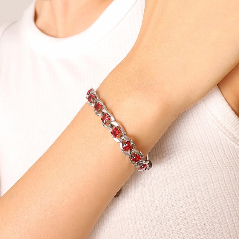 European Style Colorful Cubic Zirconia Jewelry Set with Diamond-Studded Necklace, Light Luxury Bracelet, and Exquisite Earrings