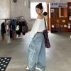 Women's Retro Letter Print High Street Wide Leg Jeans