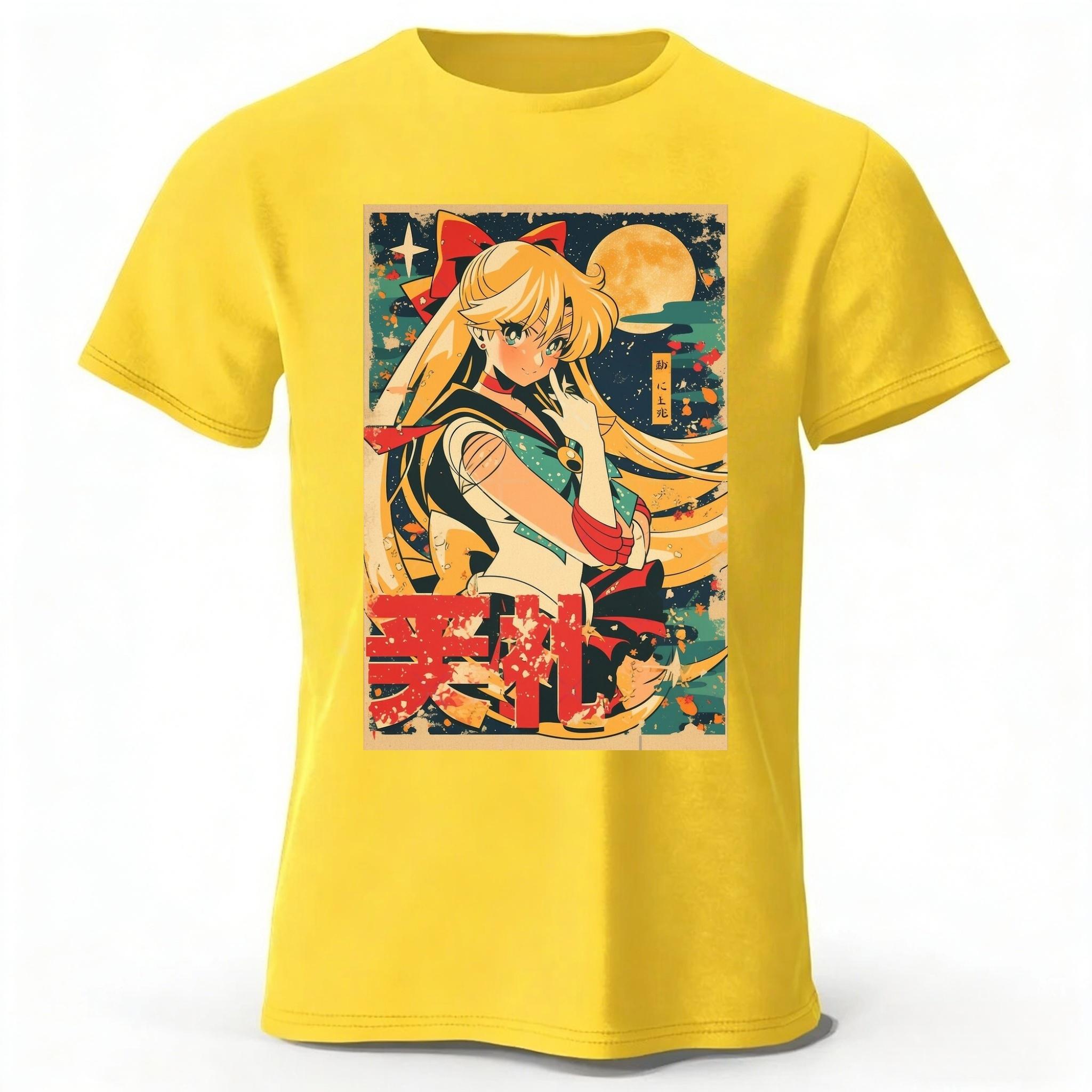 

Summer Sailor Moon Retro Style Pure Cotton T-shirt Men Daily Fashion Casual Comfortable Plus-size Short Sleeves Tops XXL жёлтый