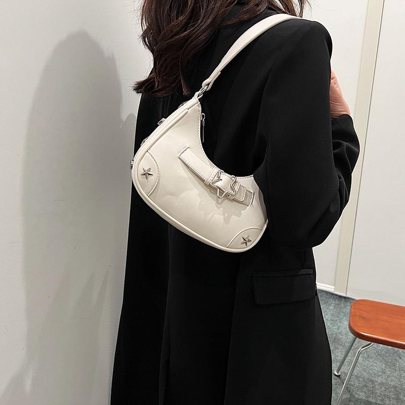 Women Shoulder Handbag Vintage Casual Hobos Denim Star Decor Solid Color Underarm Bag for Girls Ladies Purse Tote