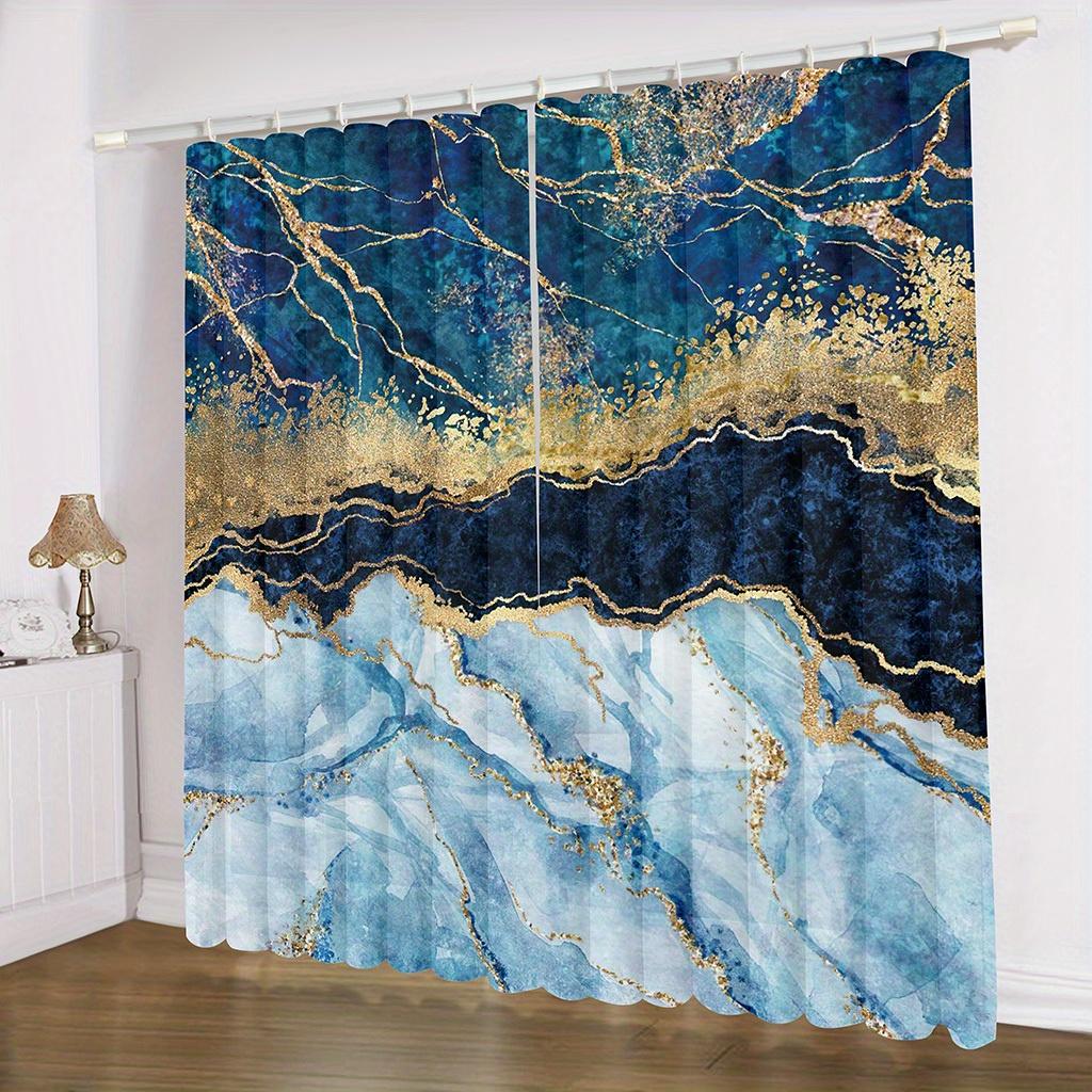 2 Panels Marble Texture Printed Curtains Window Treatment For Bedroom Office Kitchen Living Room Study Home Decor Grommet Top