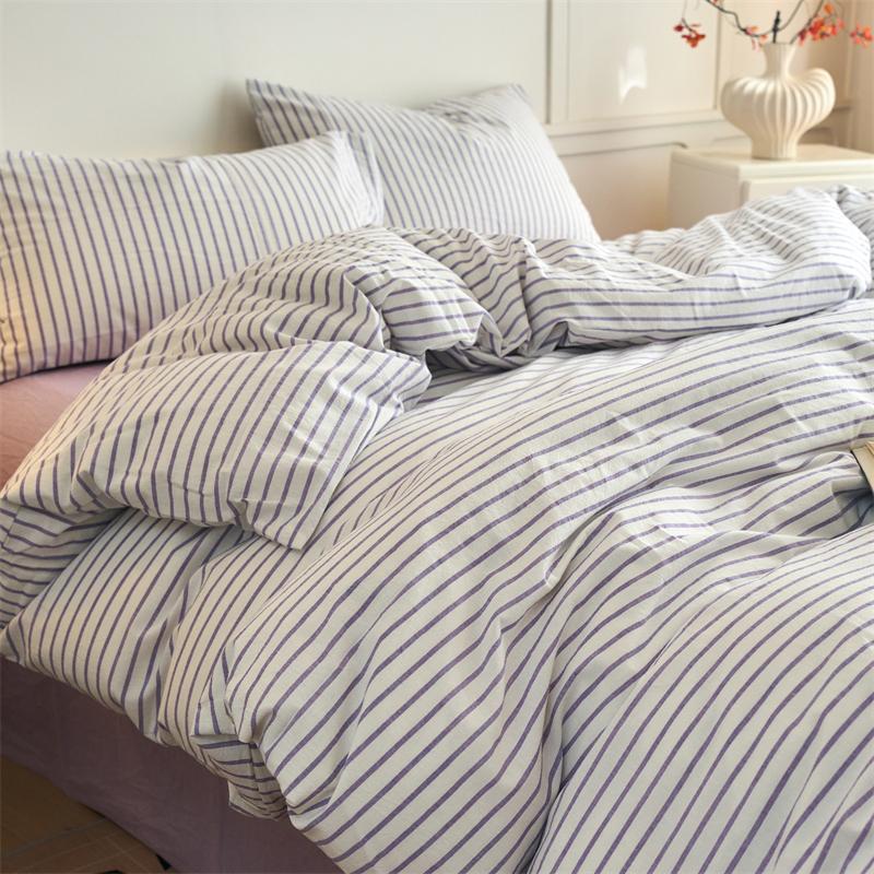 Luxury 100% Cotton Yarn-Dyed 3-Piece Duvet Cover Set (1 Duvet Cover + 2 Pillowcases), Pre-Washed,Stripe Design, Bedding Set