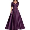 New evening dress lace V-neck short-sleeved long dress temperament party host new dress