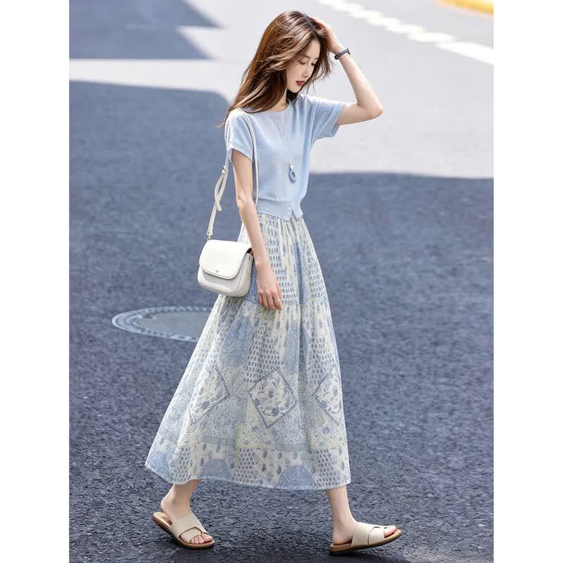 Women's Elegant Summer T-Shirt & High-Waist Skirt Set