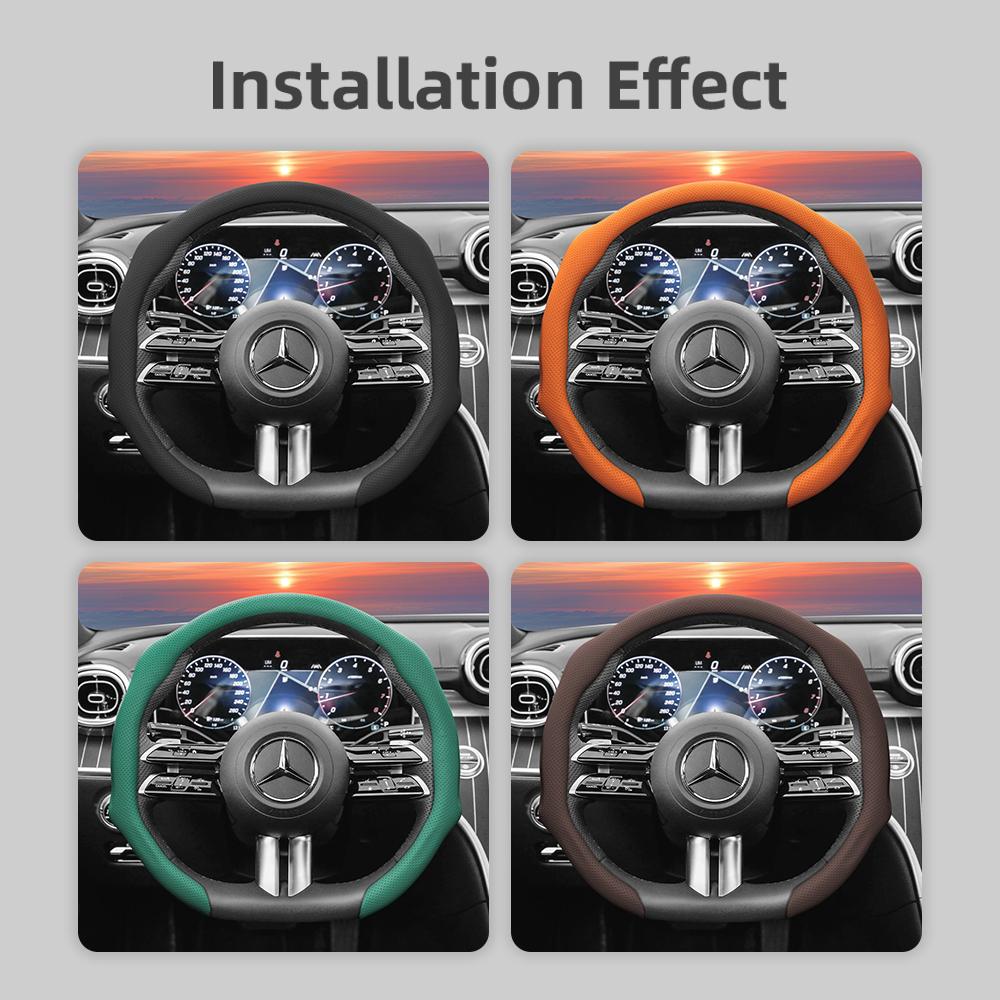 Suitable for Mercedes-Benz Perforated Leather Steering Wheel Cover, Non-Slip, Sweat-Absorbent, Breathable, Integrated Protective Case V 
