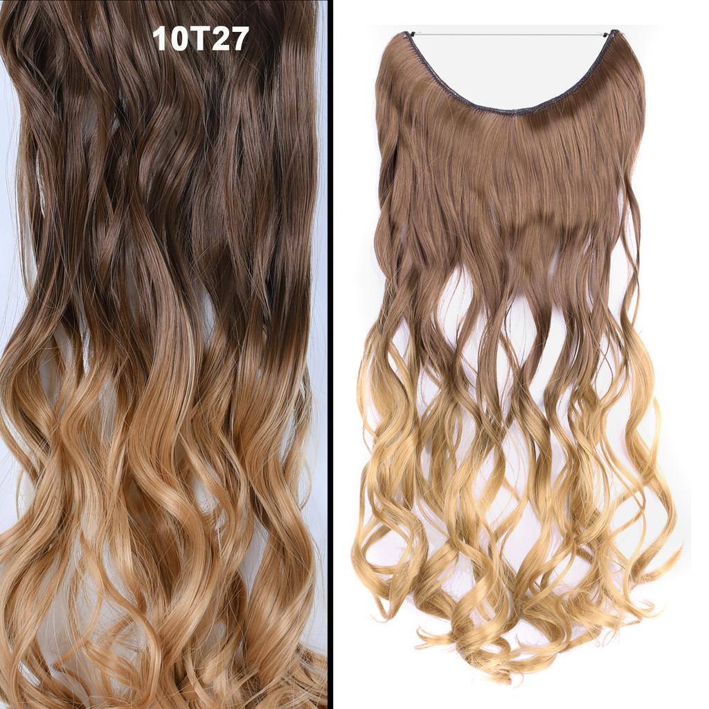 One Piece No Clips Hairpieces Ombre Color Elasticity Invisible Wire Fish Line Wavy Synthetic Hair Extension