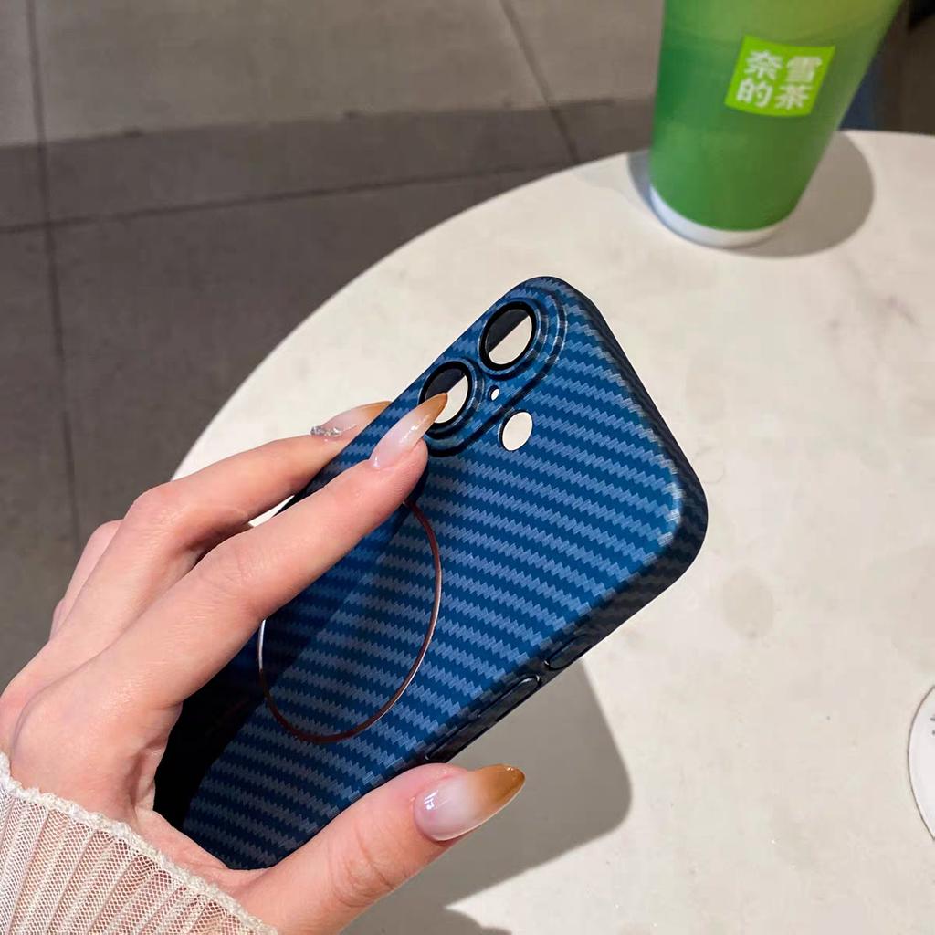 Carbon Fiber Pattern For Magsafe Magnetic Case For iPhone 17 Air 16 15 14 13 12 Pro Max Plus Lens Protect Bumper Cover