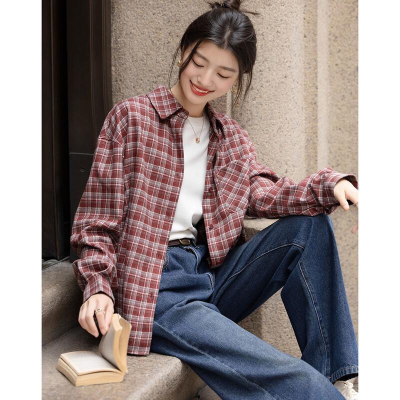 Demana Women's Winter Plaid Long Sleeve Shirt