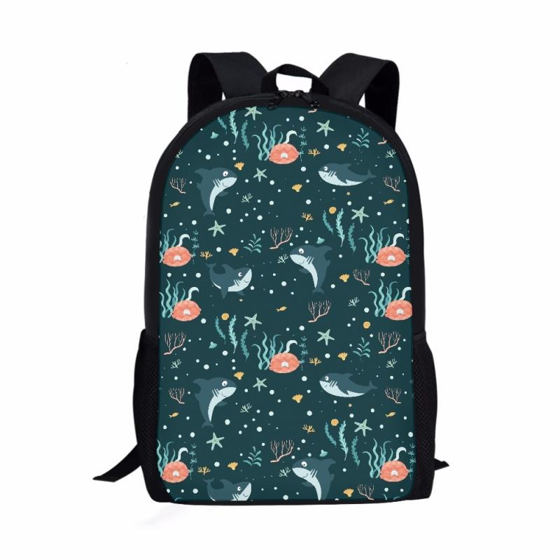 Ocean Sharks Pattern Print Students School Bag Boys Girls Kids Book Bag Daily Casual Storage Backpack Teenager Travel Rucksack