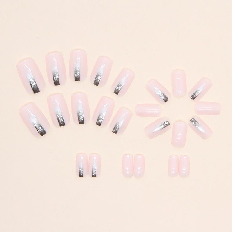Simple European square fake nails, black gradual change glitter powder nail art tablets, powder transparent fashion European and American ins wind
