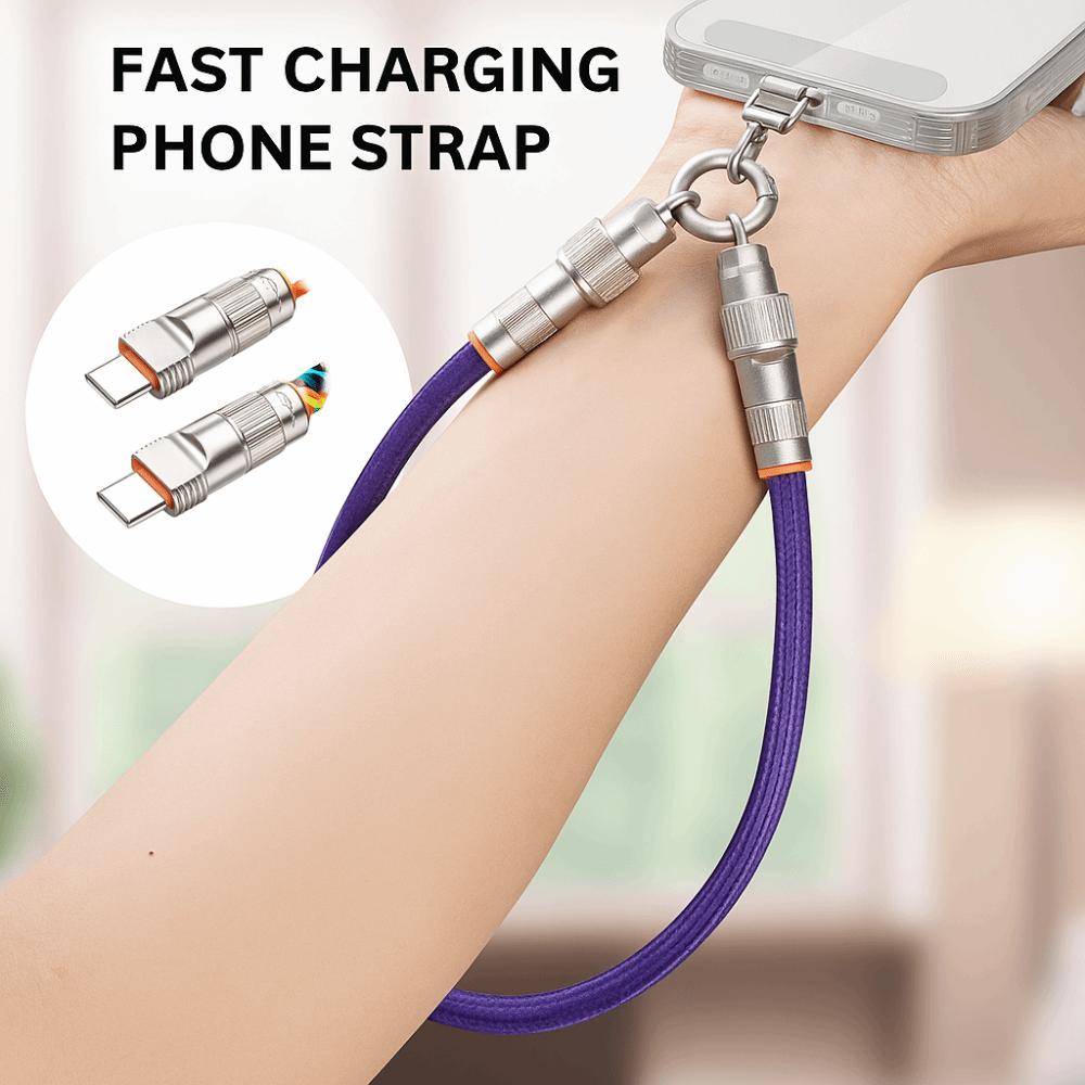 Type C Data Cable Mobile Phone Lanyard 2 in 1 PD66W Fast Charging Phone Strap Detachable Anti-lost Phone Hanging Rope