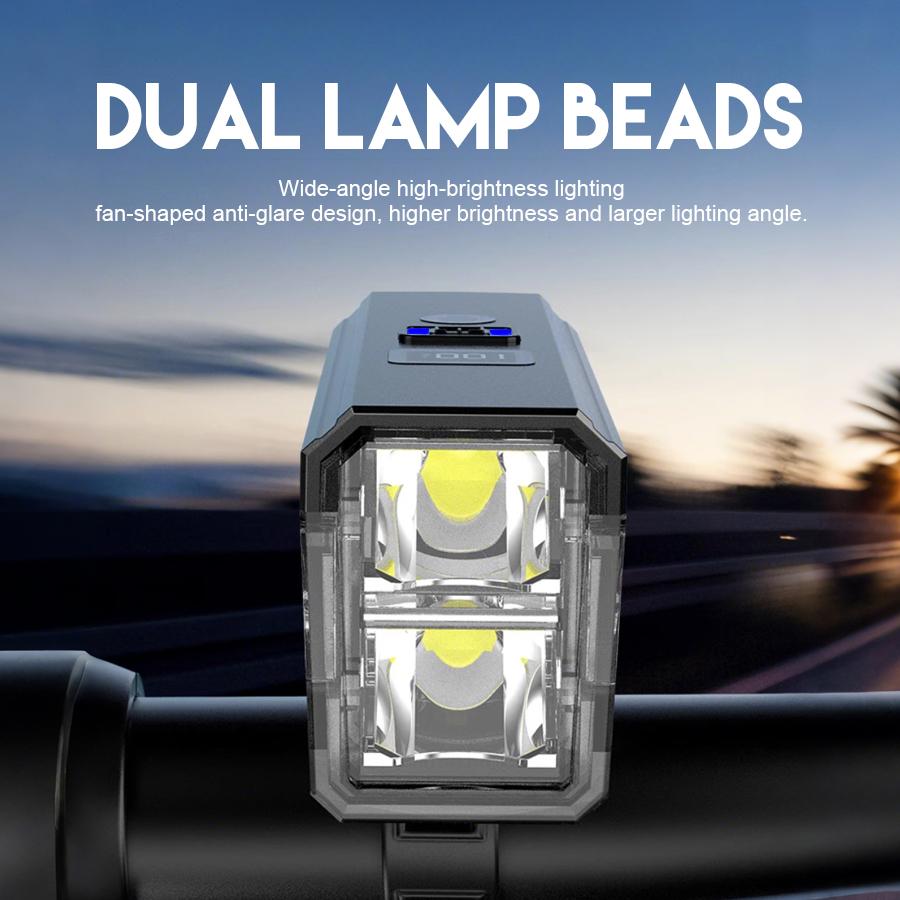 Rechargeable Bicycle Headlight LED Flashlight 5 Lighting Modes Type-C Charge Waterproof Bike Light with Battery Indicator Mount